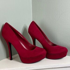 Brash Faux Suede Microfiber Red/Burgundy Platform High Stilettos Heels Size 8